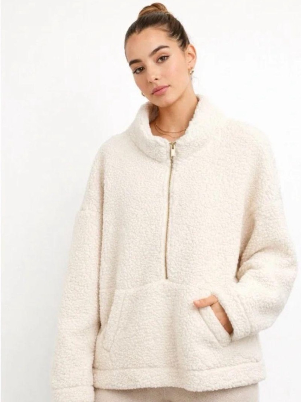 Aerie Quarter Zip Sherpa Fleece Pullover Size L